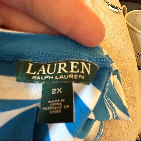 Lauren Ralph Lauren turquoise blue and white striped roll short sleeve Size 2X - Picture 5 of 8